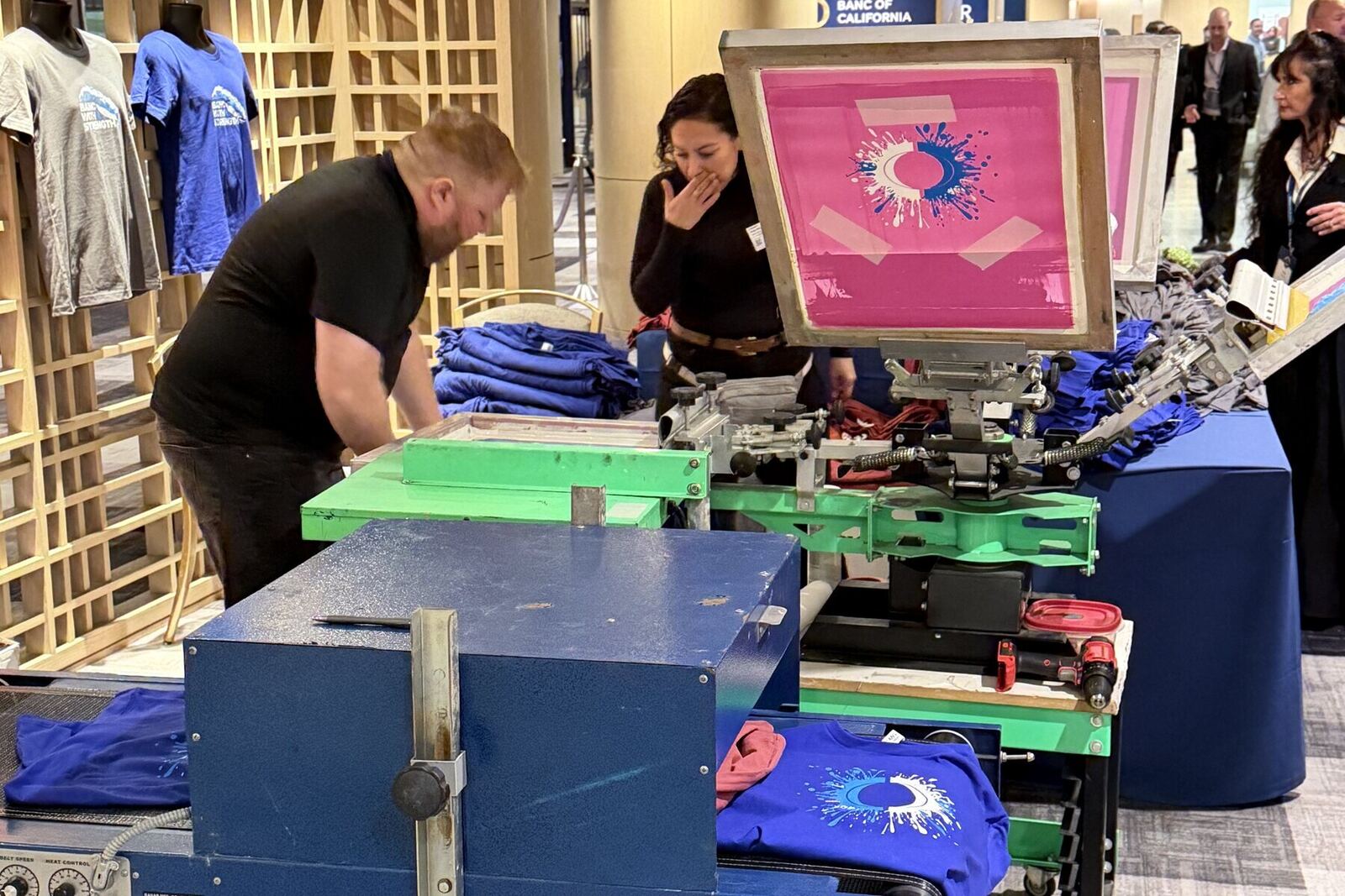 DTF transfer being produced for live tote bag printing